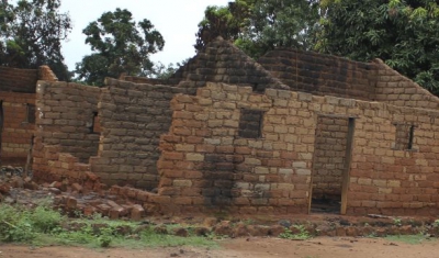 Central African Republic, Bouca, 2013. Some houses near the Catholic Mission were recently burnt. 