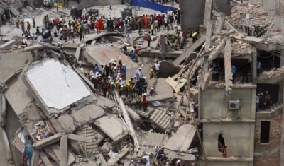 View of the collapse of the Rana Plaza building in Dakka, Bangladesh