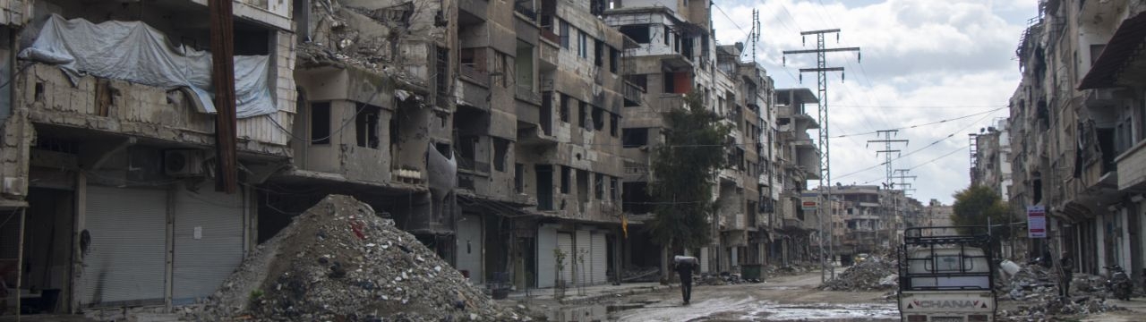 Destroyed buildings in Harasta, Syria