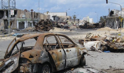 Libya,  Misrata.Tripoli street after heavy fighting has taken place. 