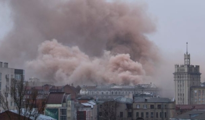 An explosion from an air bomb in the center of the city of Kharkov, the metro station Constitution Square, March 2022