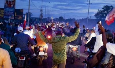 Democratic Republic of the Congo, Vital Kamerhe is welcomed by his supporters as he arrives in Goma for electoral campaign on the 19th of November 2011.