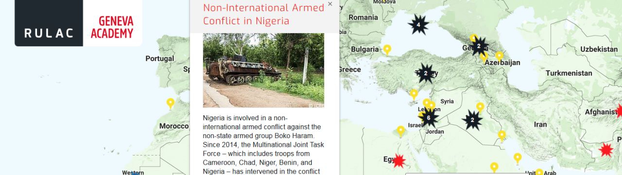 Map of the RULAC online portal with the pop-up window of the non-international armed conflict in Nigeria