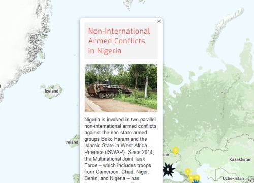 Map of the RULAC online portal with the pop-up window showing the NIACs in Nigeria.