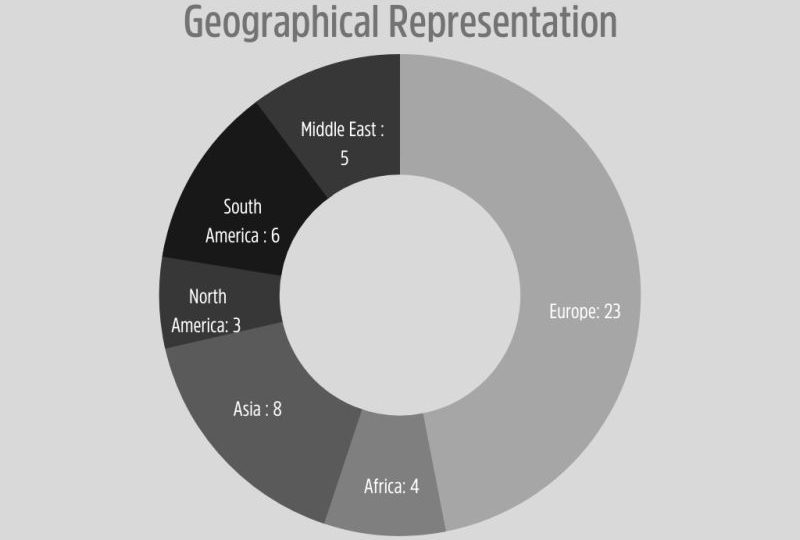 Graph presenting the geographical representation of participants in the Executive Master in International Law in Armed Conflict