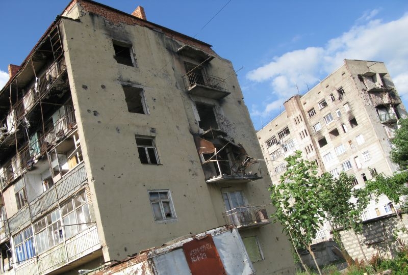 Georgia, South Ossetia, 2009: Tskhinvali. A year after the conflict that divided South Ossetians and Georgians, much of the town of Tskhinvali is still badly damaged. 