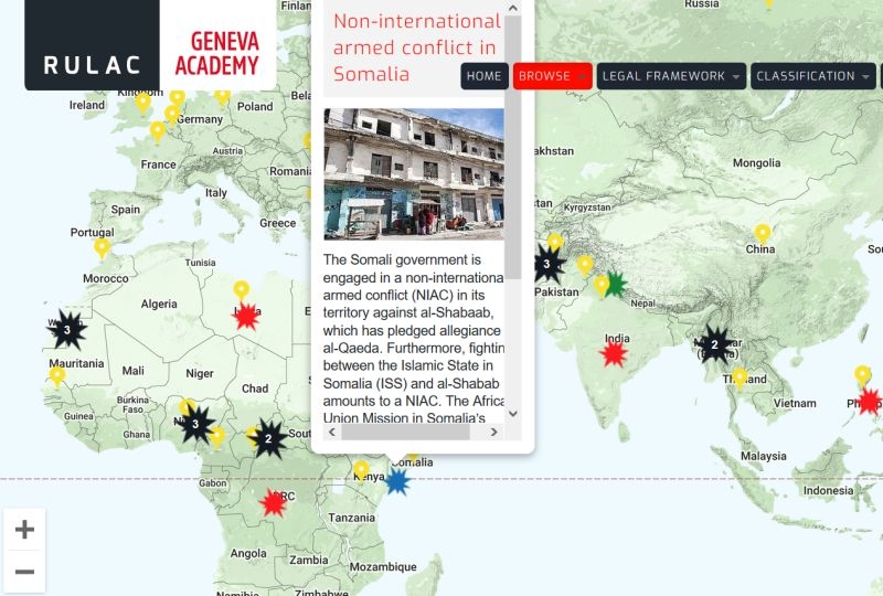 Map of the RULAC online portal with the pop-up window on the NIAC in Somalia