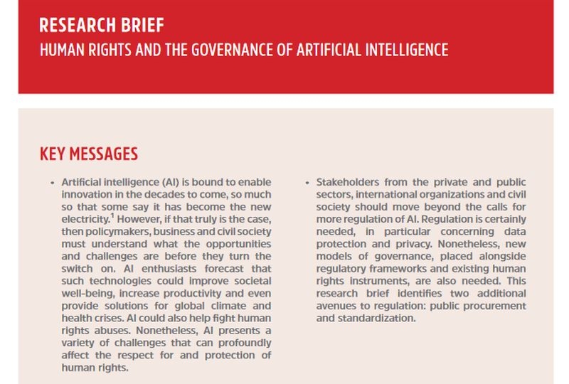 Cover page of the Research Brief on the regulation of artificial intelligence and human rights