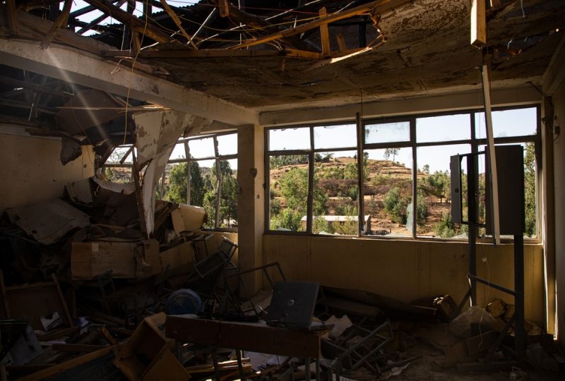 A destroyed classroom at Tsegay Berhe school in Adwa, central Tigray. The school was hit by rockets at the start of the conflict in this northern Ethiopian region. 