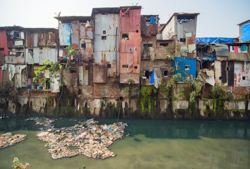 Polluted river in a slum