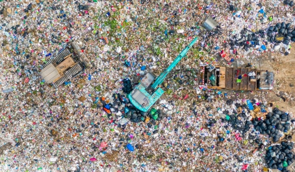 Aerial view of an open dump