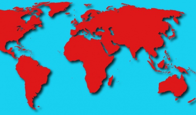 World Map with continents in red