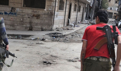 Syria, Aleppo, Sheikh Massoud neighbourhood, near the frontline. Fighters of the Free Syrian Army.